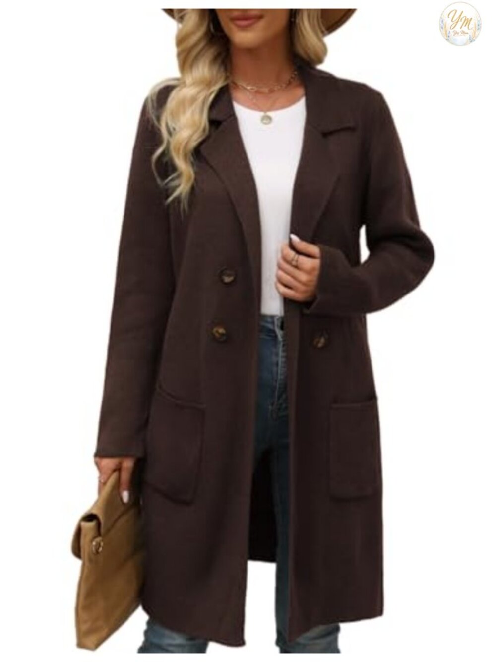 Women Long Open Front Knit Cardigan Blazer Coatigan
